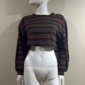 Zaful Woman’s Small Multicolor Striped Crop Top Long Sleeve Loose Fit Midriff